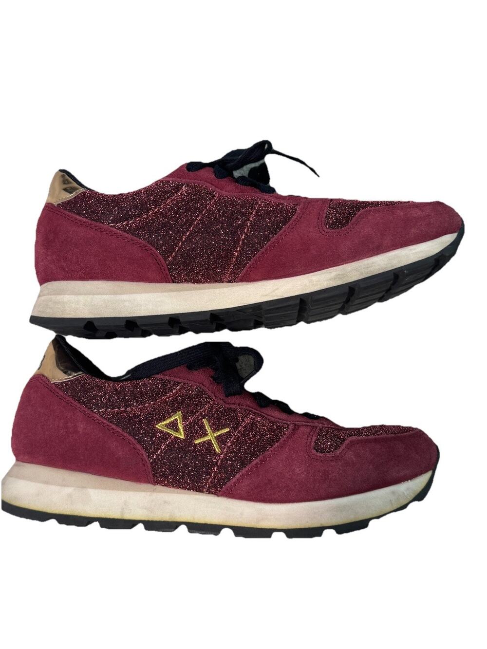 Sun 68 Italy Ally Glitter Donna Sneakers Shoes Bordeaux Womens US 8
